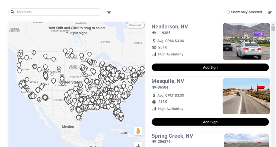 Billboard advertising in Mesquite, Nevada - Choose your favorite location