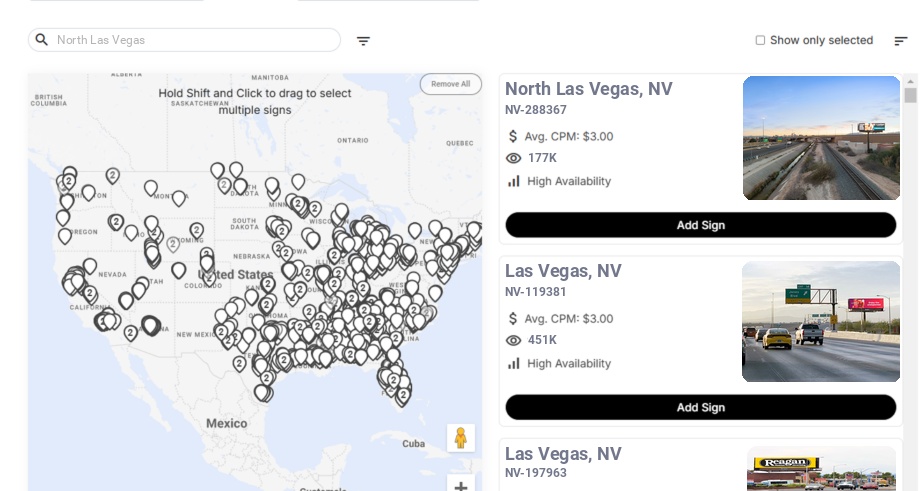 Billboard advertising in North Las Vegas, Nevada - Choose your favorite location
