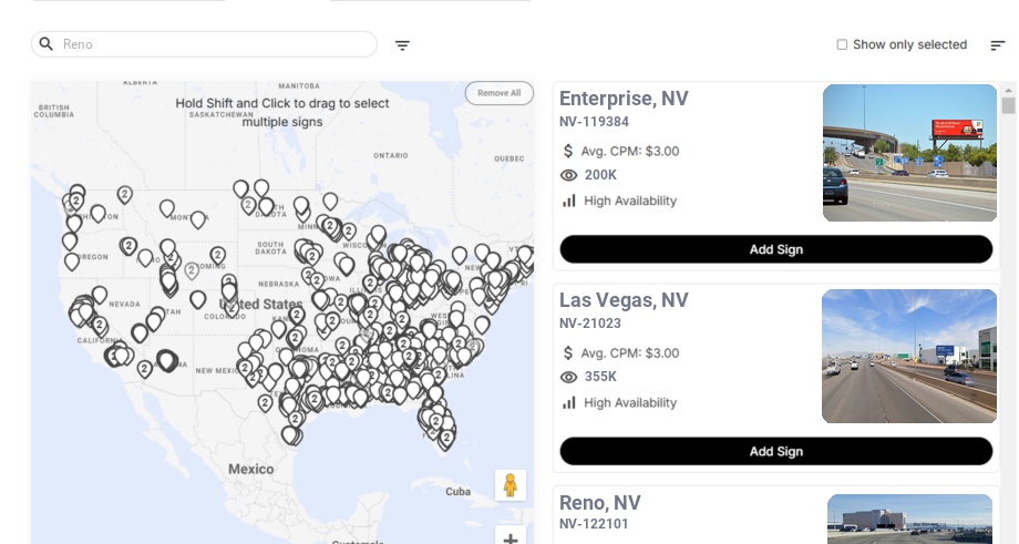 Billboard advertising in Reno, Nevada - Choose your favorite location