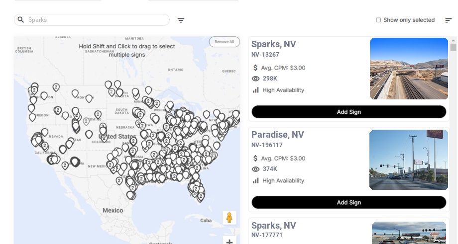 Billboard advertising in Sparks, Nevada - Choose your favorite location
