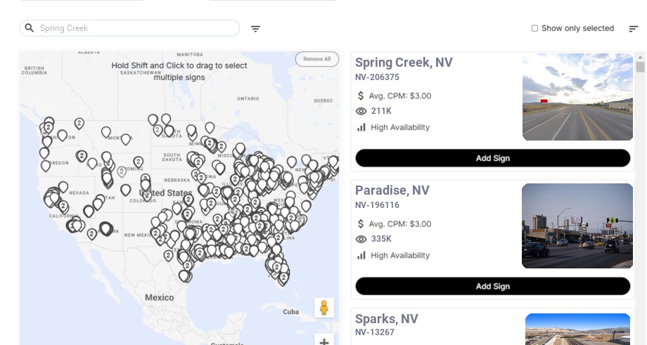 Billboard advertising in Spring Creek, Nevada - Choose your favorite location