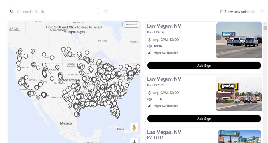 Billboard advertising in Summerlin South Nv, Nevada - Choose your favorite location