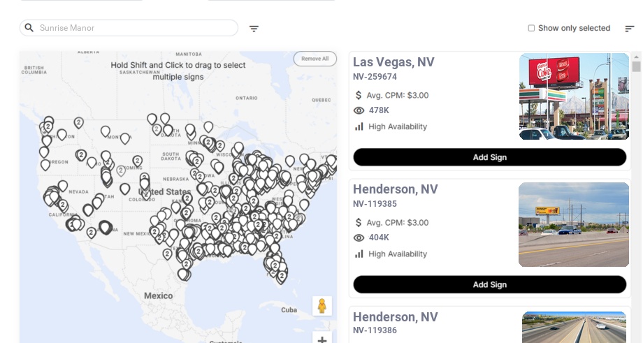Billboard advertising in Sunrise Manor Nv, Nevada - Choose your favorite location