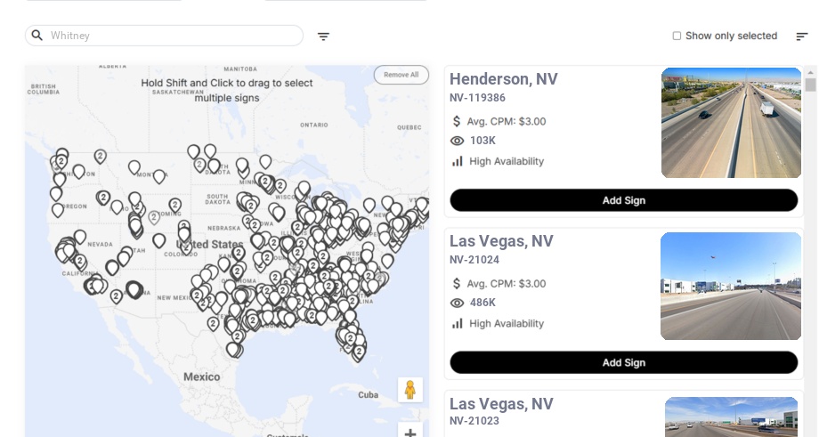 Billboard advertising in Whitney Nv, Nevada - Choose your favorite location