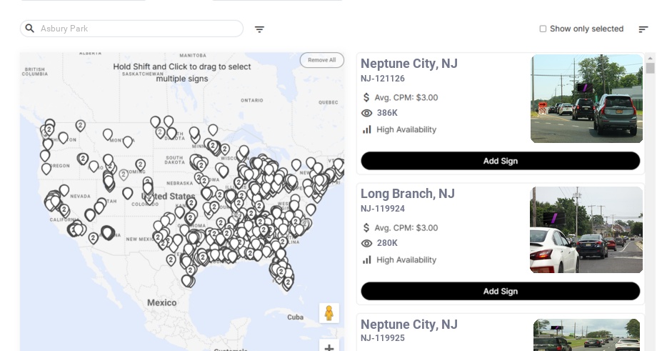 Billboard advertising in Asbury Park Nj, New Jersey - Choose your favorite location