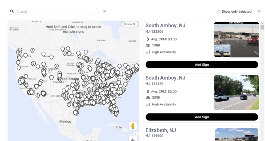 Billboard advertising in Avenel Nj, New Jersey - Choose your favorite location