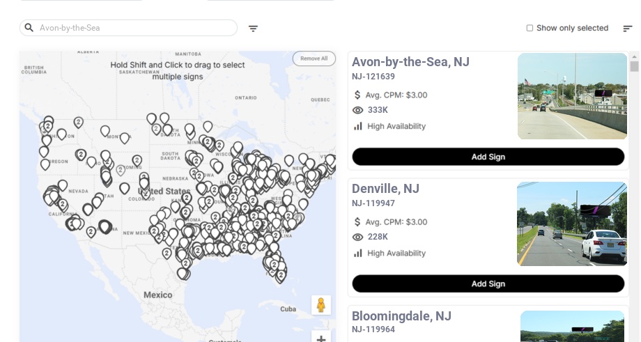 Billboard advertising in Avon By The Sea Nj, New Jersey - Choose your favorite location