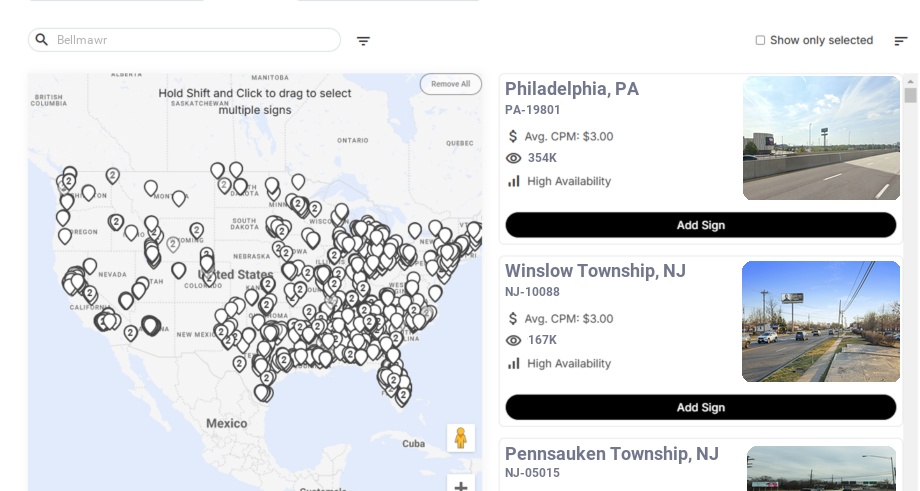 Billboard advertising in Bellmawr Nj, New Jersey - Choose your favorite location