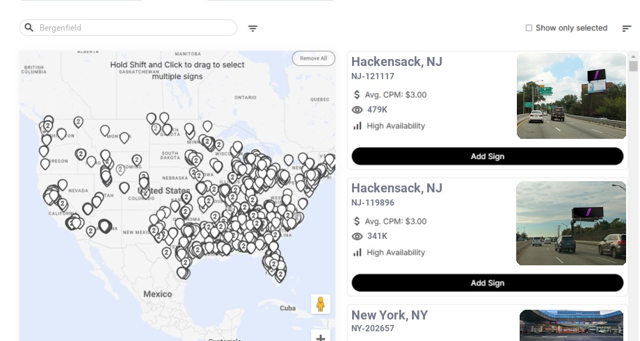 Billboard advertising in Bergenfield Nj, New Jersey - Choose your favorite location