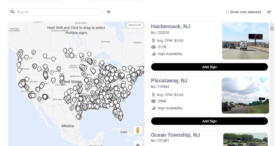 Billboard advertising in Bogota, New Jersey - Choose your favorite location