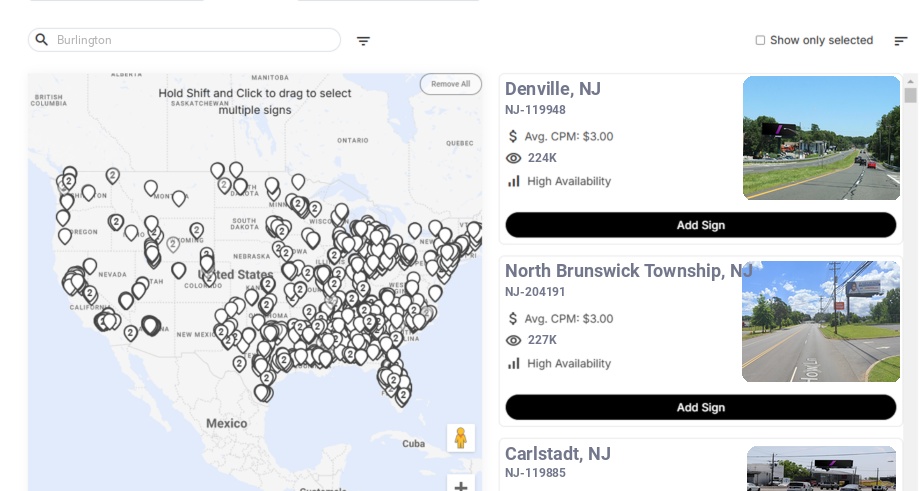 Billboard advertising in Burlington Nj, New Jersey - Choose your favorite location