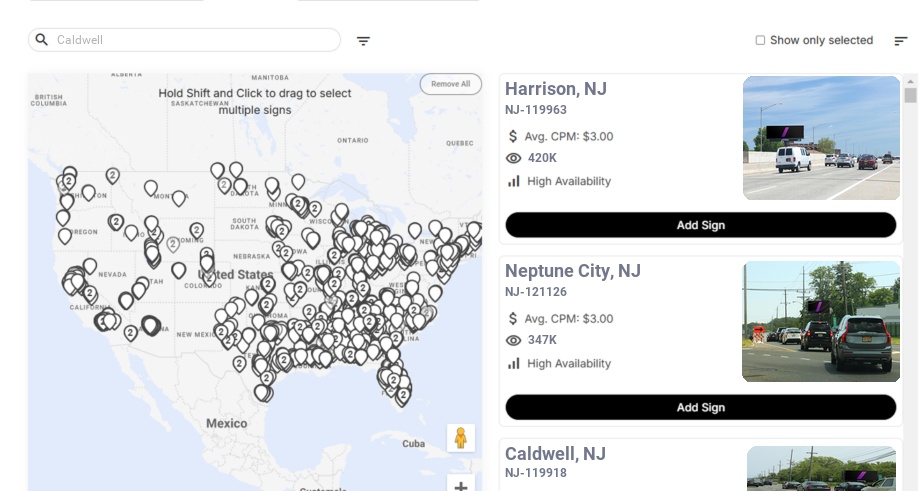 Billboard advertising in Caldwell Nj, New Jersey - Choose your favorite location