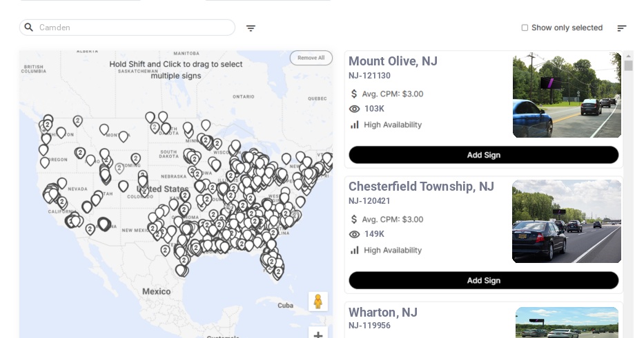 Billboard advertising in Camden Nj, New Jersey - Choose your favorite location