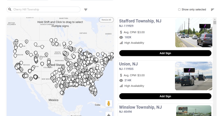 Billboard advertising in Cherry Hill Township Nj, New Jersey - Choose your favorite location