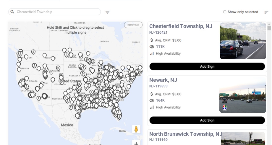 Billboard advertising in Chesterfield Township, New Jersey - Choose your favorite location