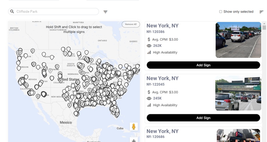 Billboard advertising in Cliffside Park Nj, New Jersey - Choose your favorite location