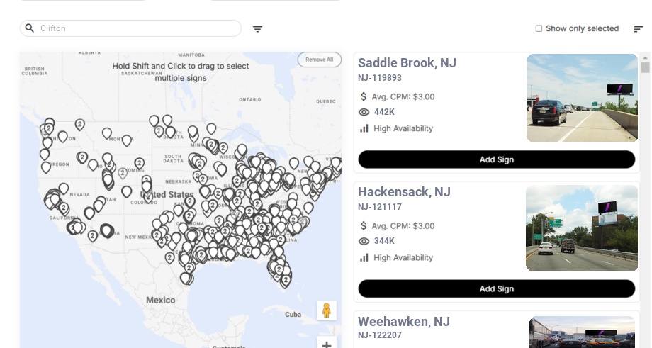 Billboard advertising in Clifton Nj, New Jersey - Choose your favorite location