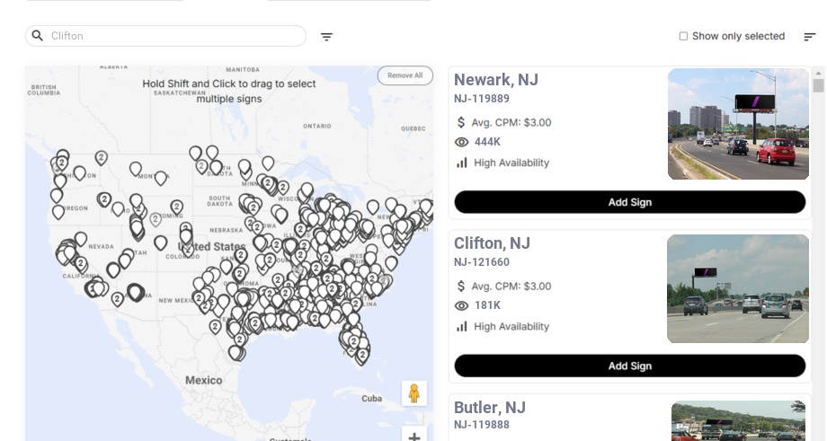Billboard advertising in Clifton, New Jersey - Choose your favorite location