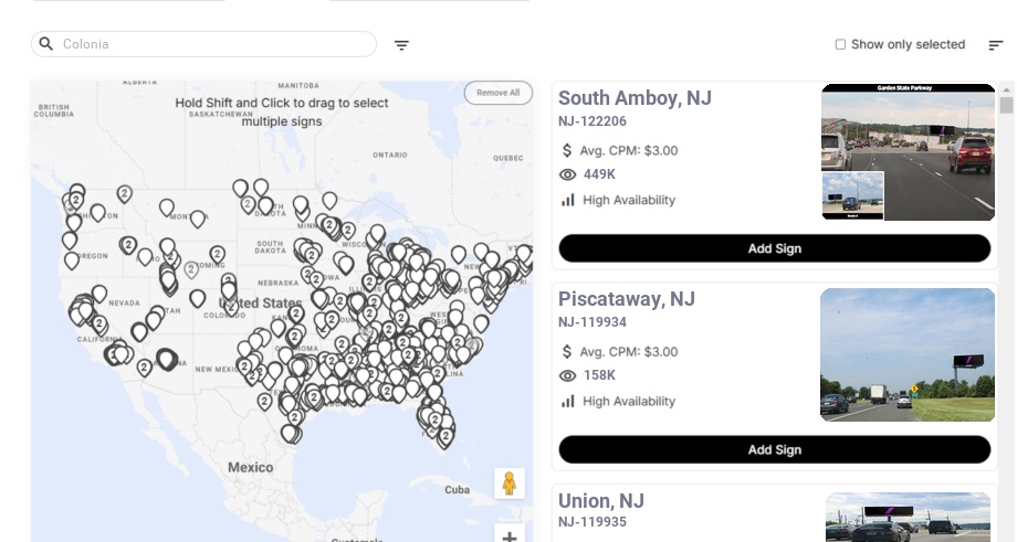Billboard advertising in Colonia Nj, New Jersey - Choose your favorite location