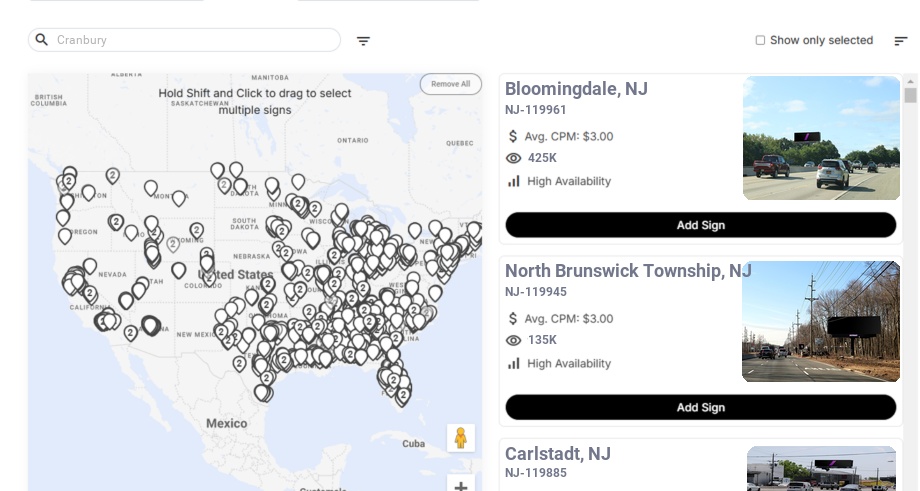 Billboard advertising in Cranbury, New Jersey - Choose your favorite location