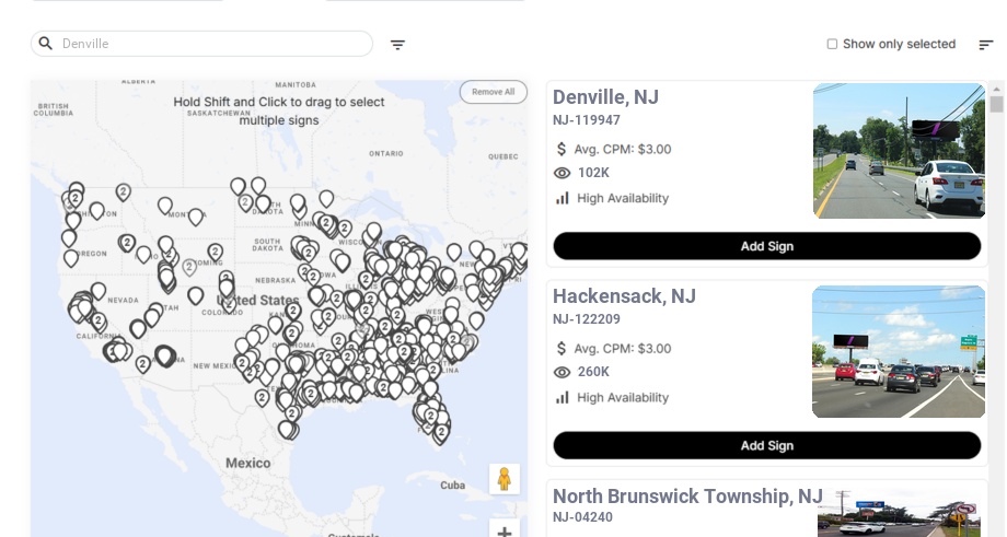 Billboard advertising in Denville, New Jersey - Choose your favorite location