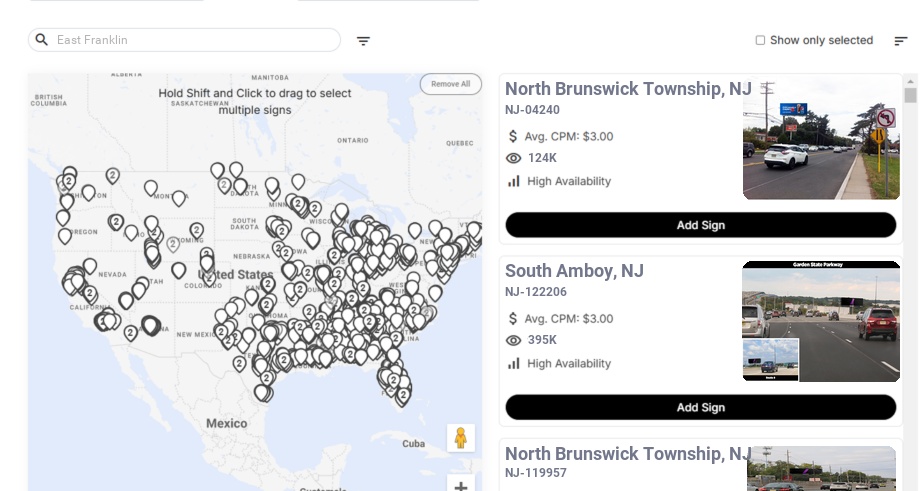 Billboard advertising in East Franklin Nj, New Jersey - Choose your favorite location