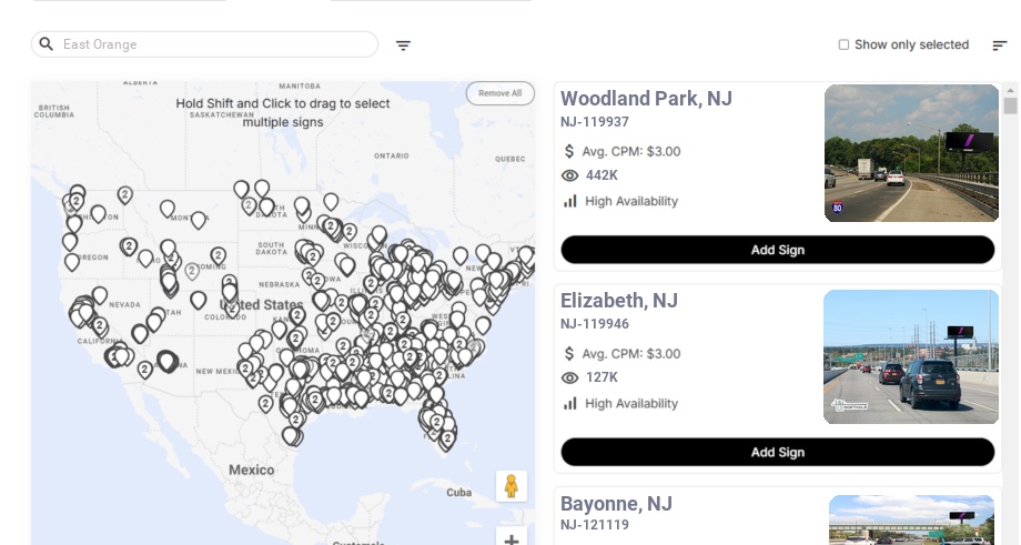 Billboard advertising in East Orange Nj, New Jersey - Choose your favorite location