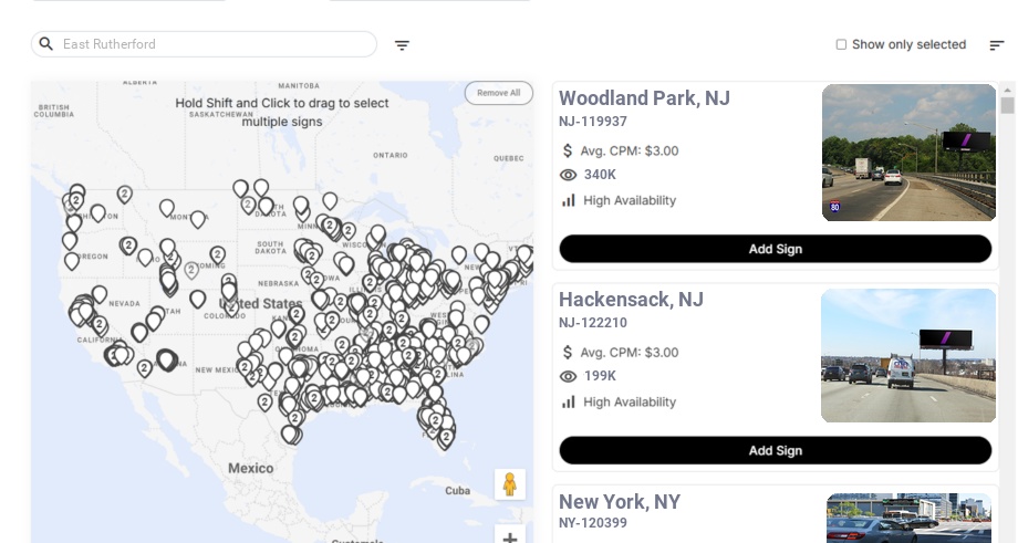 Billboard advertising in East Rutherford Nj, New Jersey - Choose your favorite location