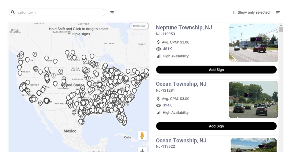 Billboard advertising in Eatontown Nj, New Jersey - Choose your favorite location