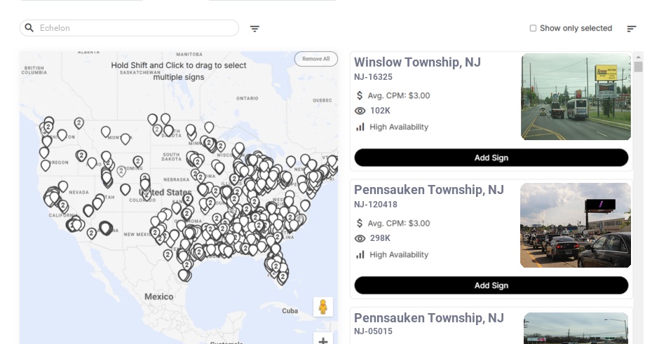 Billboard advertising in Echelon Nj, New Jersey - Choose your favorite location