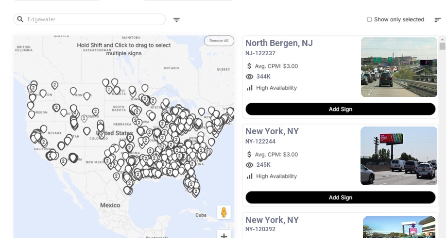 Billboard advertising in Edgewater Nj, New Jersey - Choose your favorite location