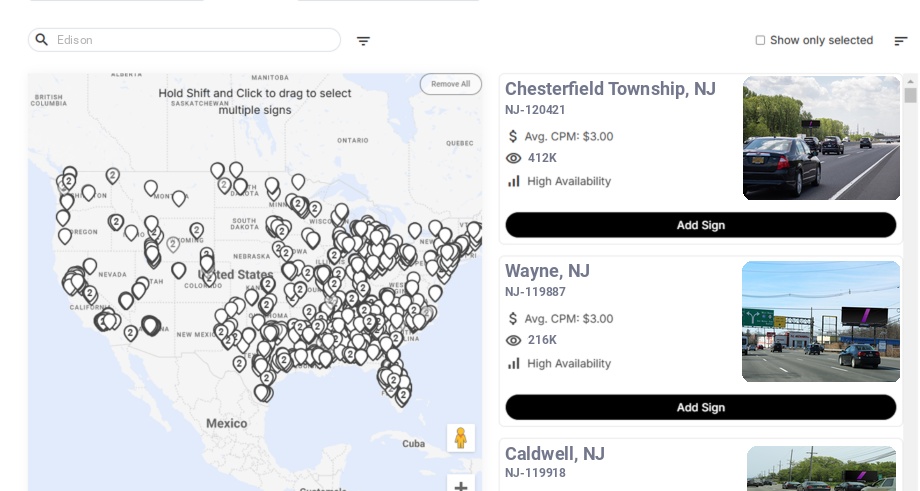 Billboard advertising in Edison Nj, New Jersey - Choose your favorite location