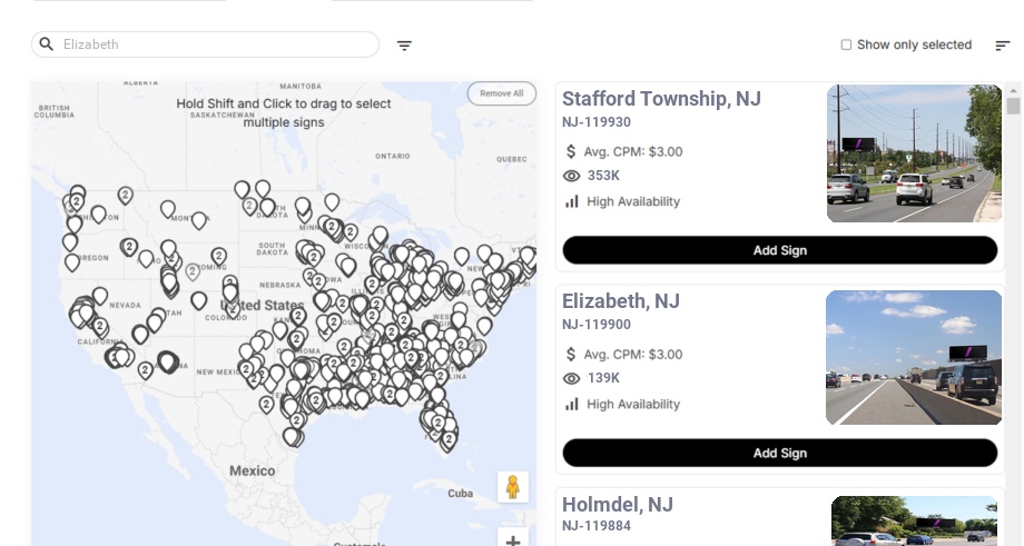 Billboard advertising in Elizabeth Nj, New Jersey - Choose your favorite location