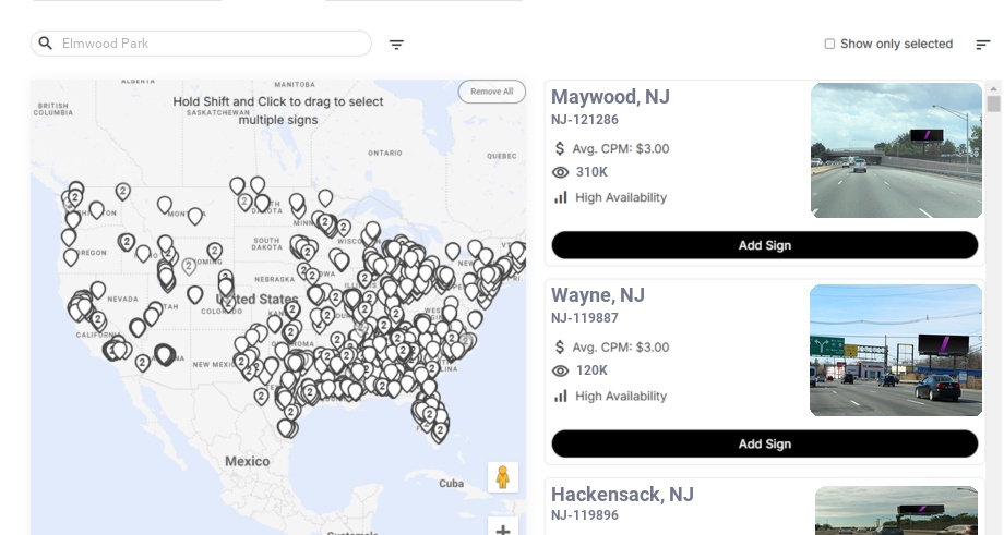 Billboard advertising in Elmwood Park Nj, New Jersey - Choose your favorite location
