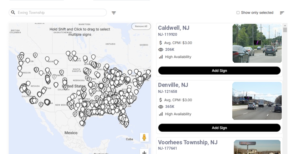 Billboard advertising in Ewing Township Nj, New Jersey - Choose your favorite location
