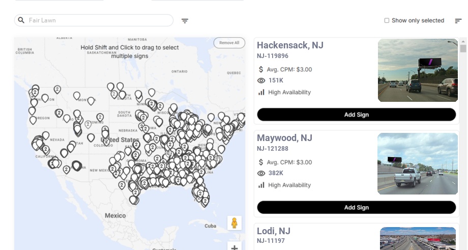 Billboard advertising in Fair Lawn Nj, New Jersey - Choose your favorite location