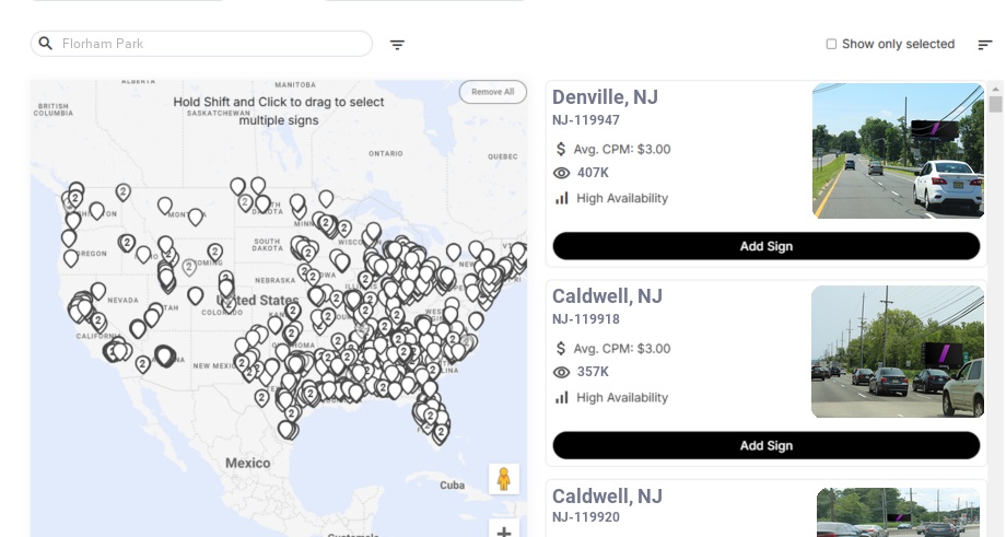 Billboard advertising in Florham Park Nj, New Jersey - Choose your favorite location