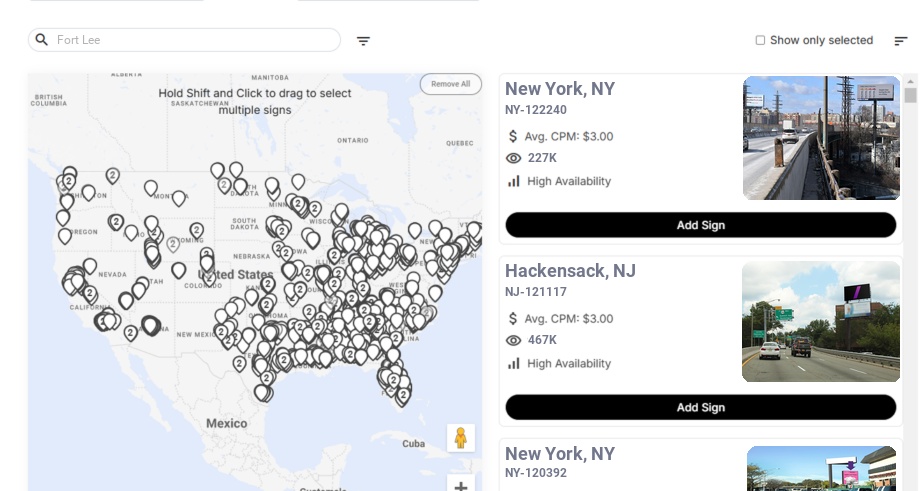 Billboard advertising in Fort Lee Nj, New Jersey - Choose your favorite location