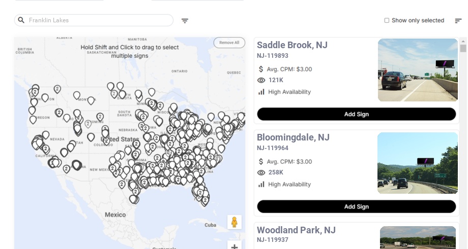 Billboard advertising in Franklin Lakes Nj, New Jersey - Choose your favorite location