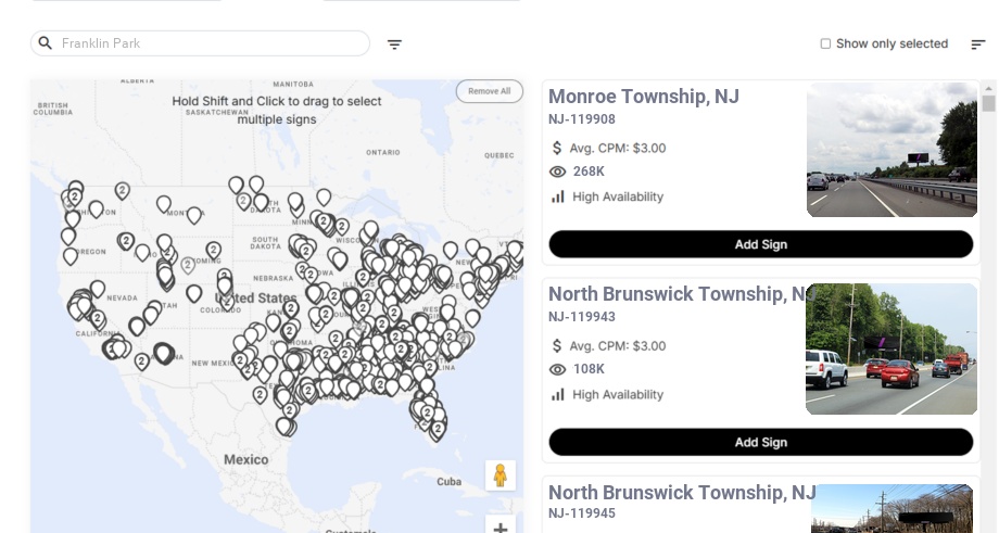 Billboard advertising in Franklin Park Nj, New Jersey - Choose your favorite location