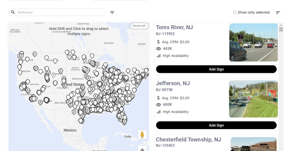 Billboard advertising in Galloway Nj, New Jersey - Choose your favorite location