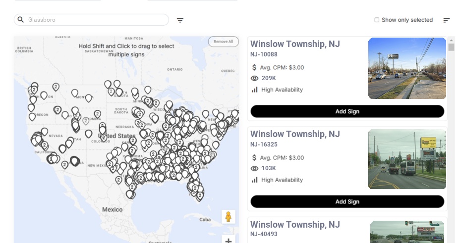 Billboard advertising in Glassboro Nj, New Jersey - Choose your favorite location