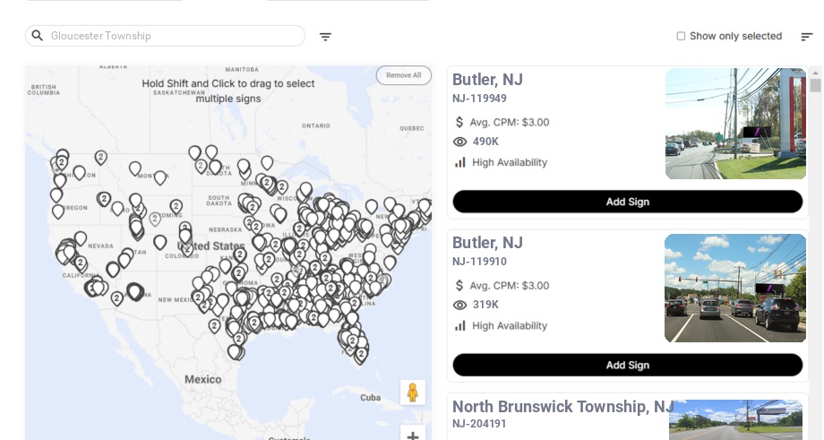 Billboard advertising in Gloucester Township Nj, New Jersey - Choose your favorite location