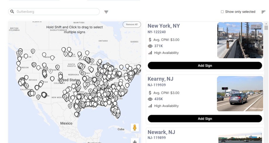 Billboard advertising in Guttenberg Nj, New Jersey - Choose your favorite location