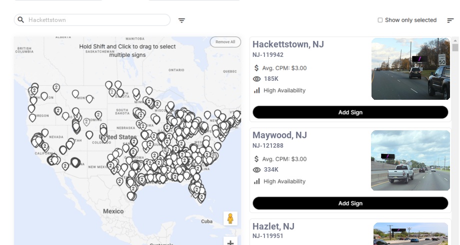 Billboard advertising in Hackettstown Nj, New Jersey - Choose your favorite location