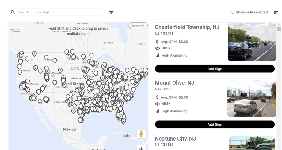Billboard advertising in Hamilton Township Nj, New Jersey - Choose your favorite location