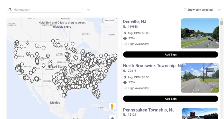 Billboard advertising in Hammonton, New Jersey - Choose your favorite location