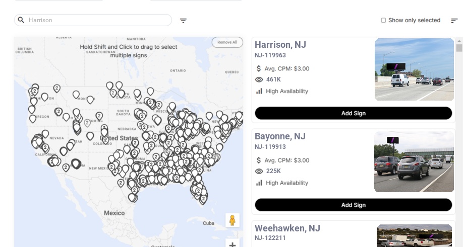 Billboard advertising in Harrison Nj, New Jersey - Choose your favorite location