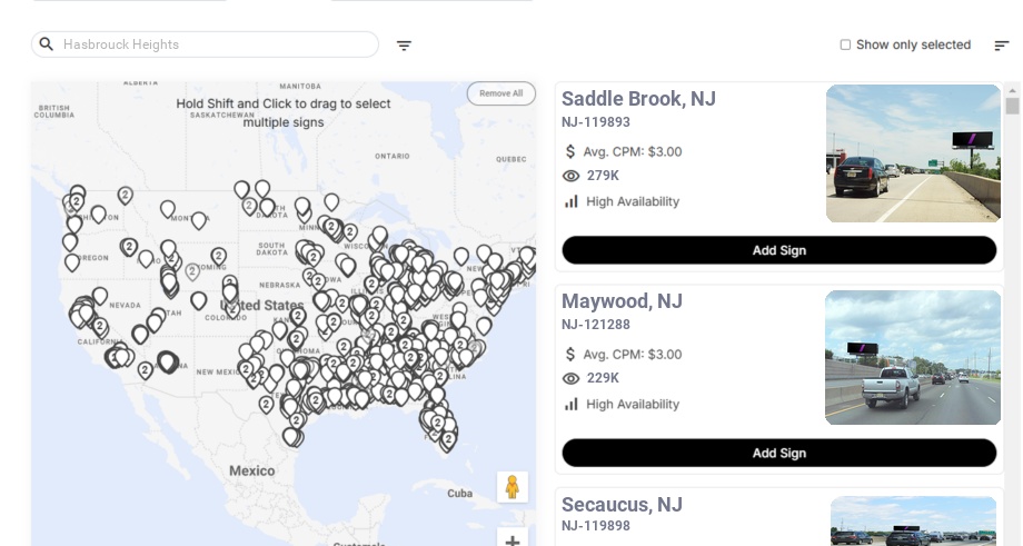 Billboard advertising in Hasbrouck Heights Nj, New Jersey - Choose your favorite location