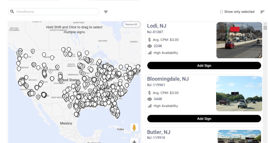 Billboard advertising in Hawthorne Nj, New Jersey - Choose your favorite location